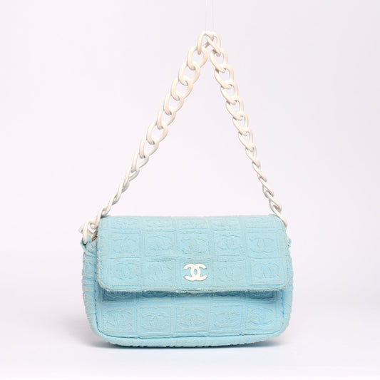 Chanel Light Blue CC Monogram Terry Cloth Sports Line Flap