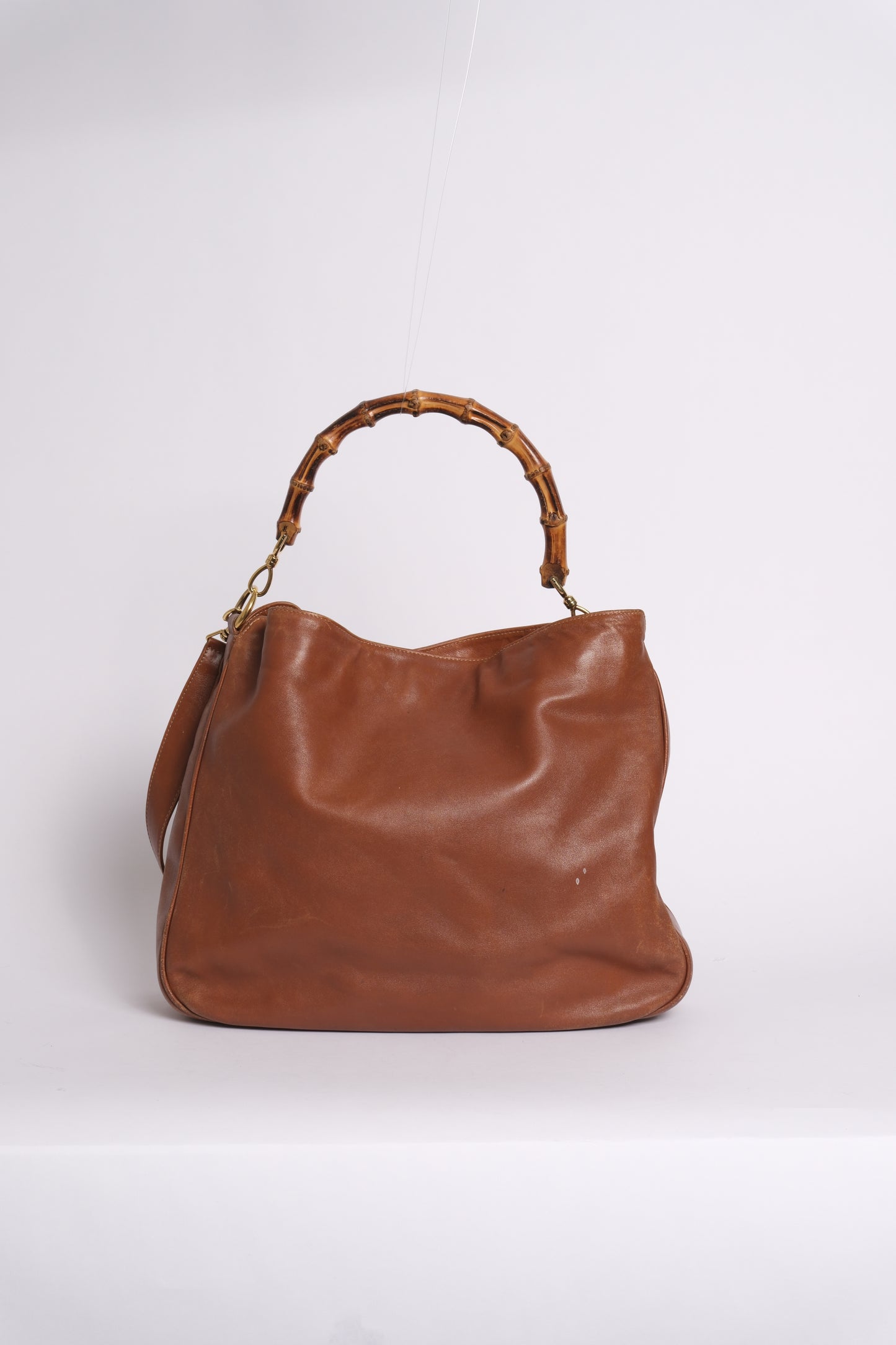 Gucci Brown Lambskin Bamboo Handle 2-Way Tote Bag
