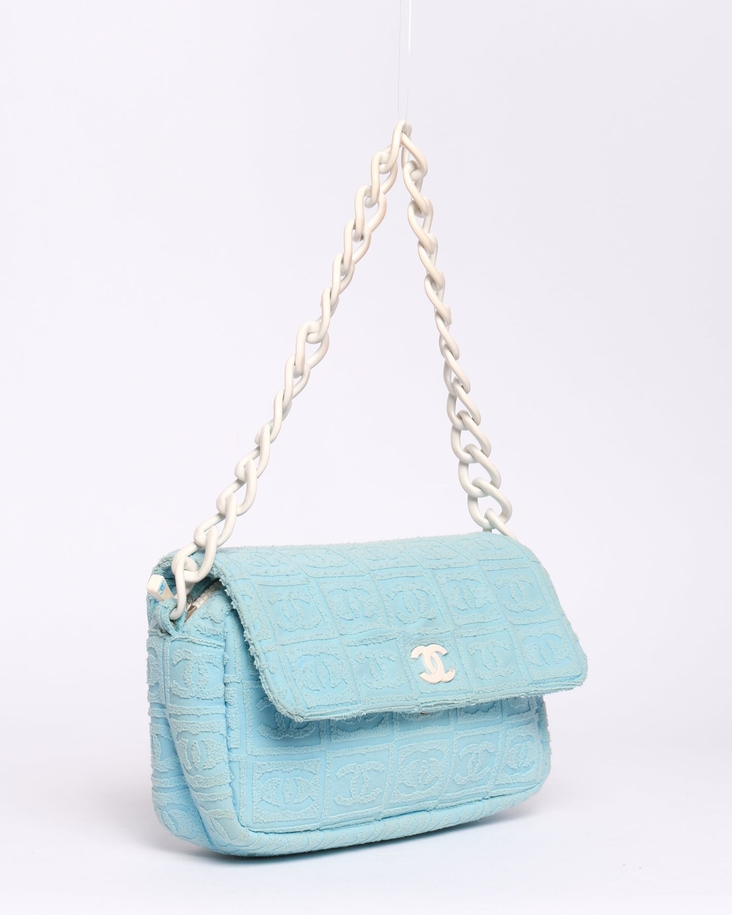 Chanel Light Blue CC Monogram Terry Cloth Sports Line Flap