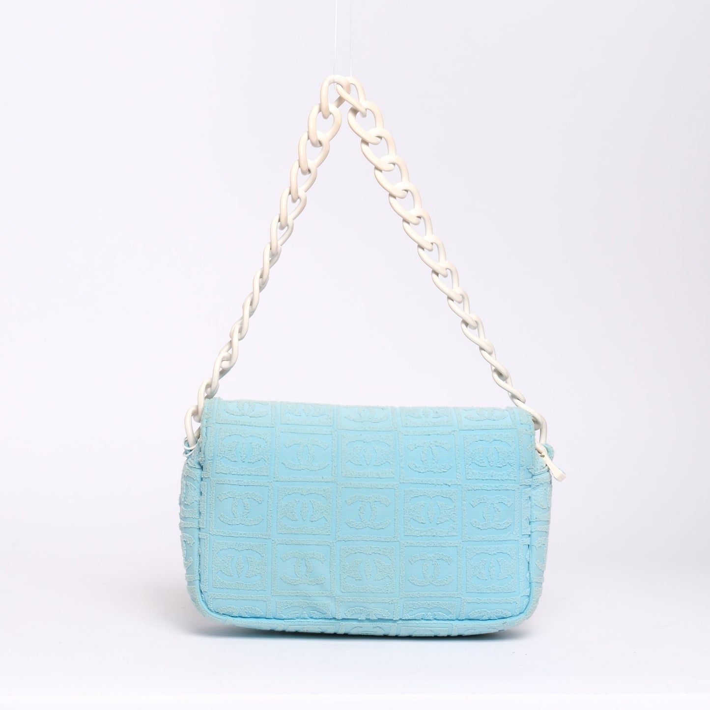 Chanel Light Blue CC Monogram Terry Cloth Sports Line Flap