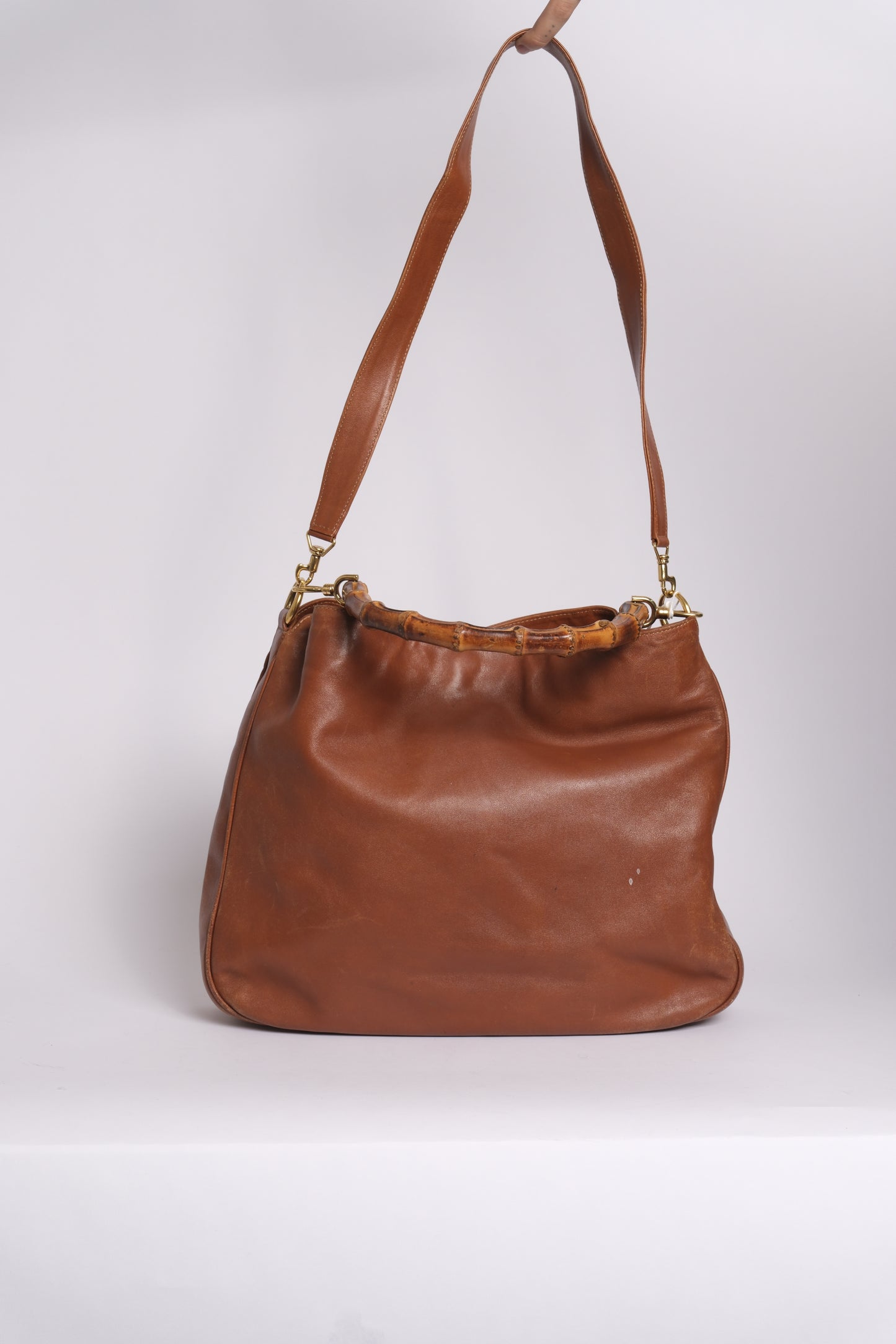 Gucci Brown Lambskin Bamboo Handle 2-Way Tote Bag