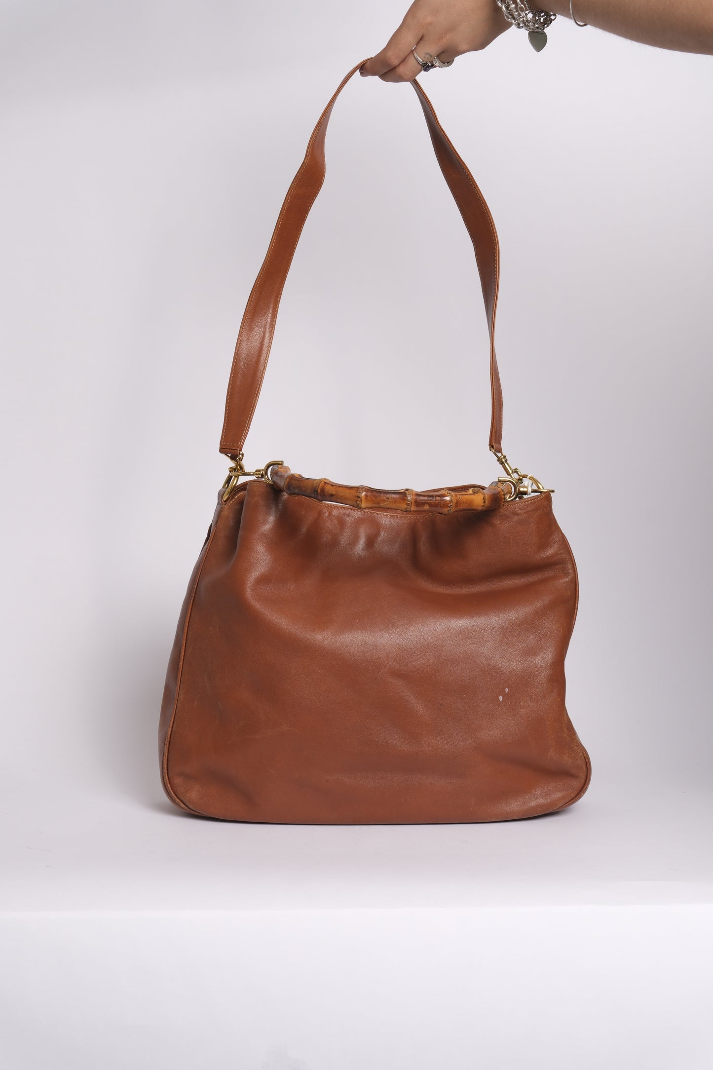 Gucci Brown Lambskin Bamboo Handle 2-Way Tote Bag