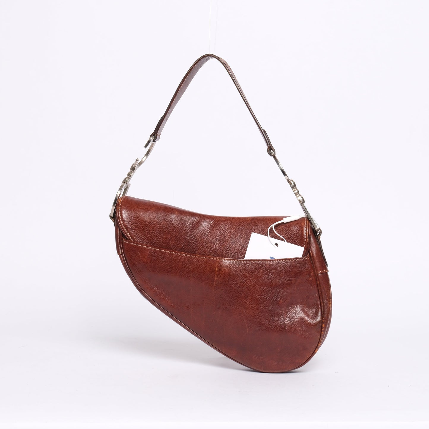 RARE Christian Dior Brown Leather Floral Embroidered Saddle Bag