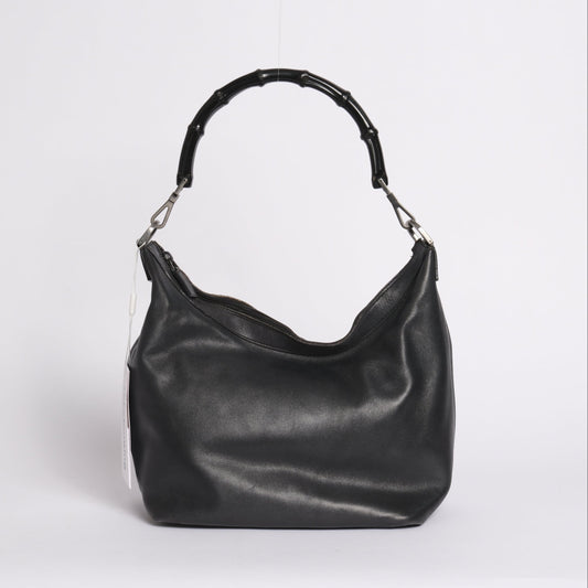 Gucci Black Lambskin Bamboo Handle Shoulder Bag