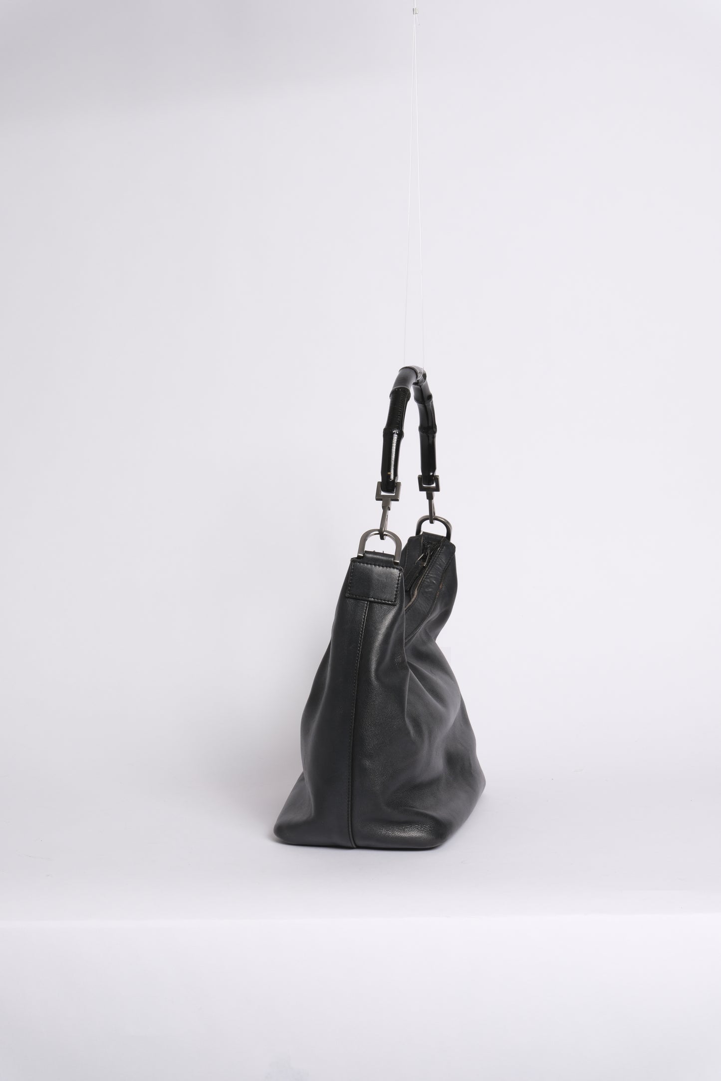Gucci Black Lambskin Bamboo Handle Shoulder Bag