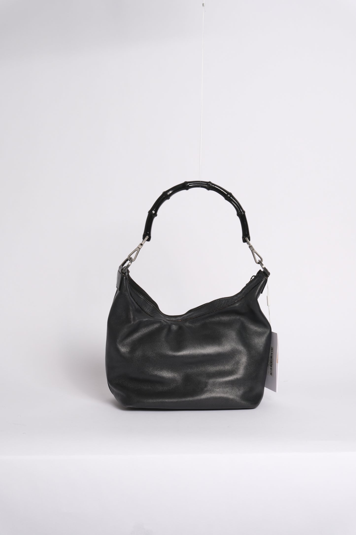 Gucci Black Lambskin Bamboo Handle Shoulder Bag