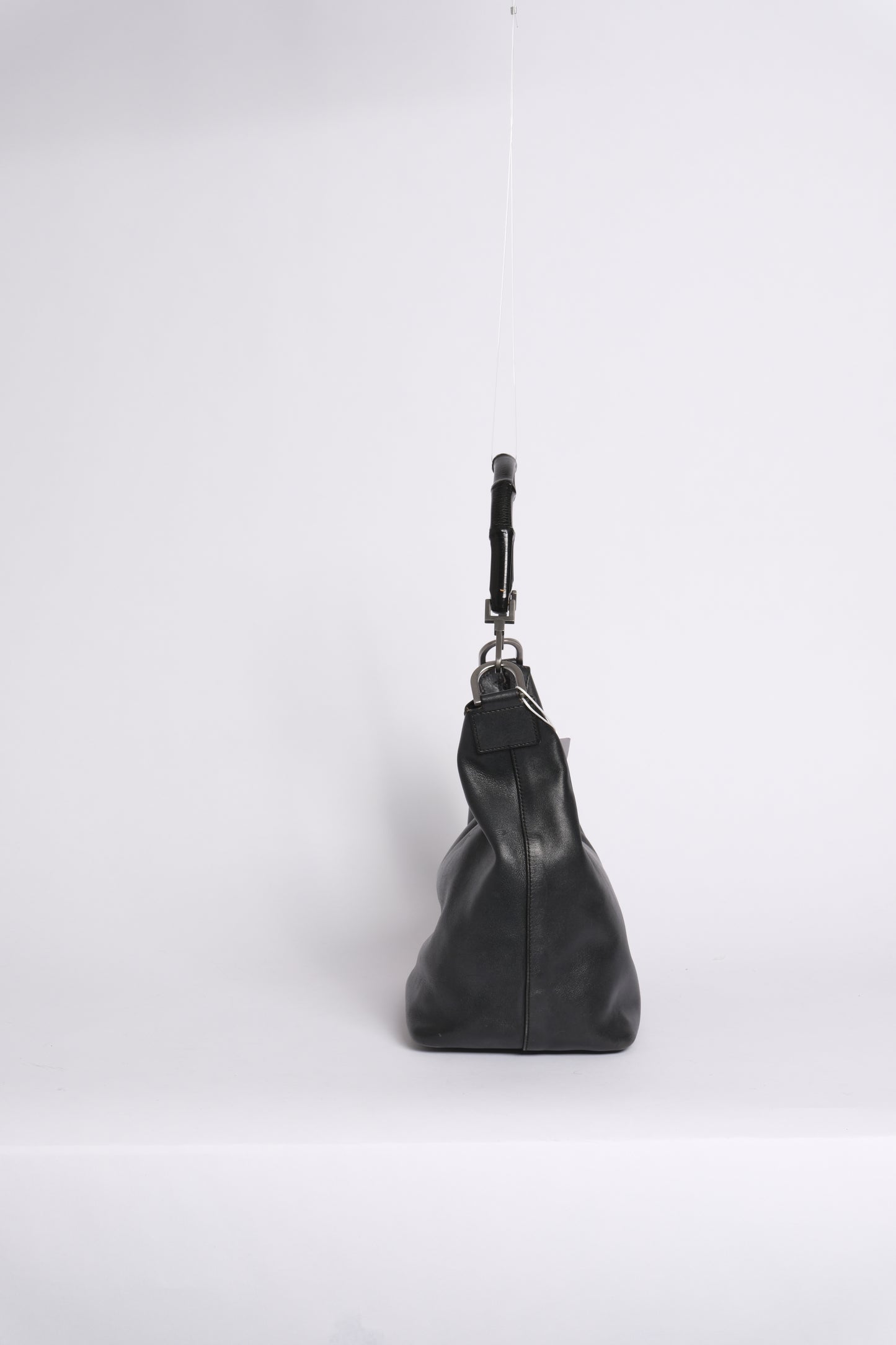 Gucci Black Lambskin Bamboo Handle Shoulder Bag