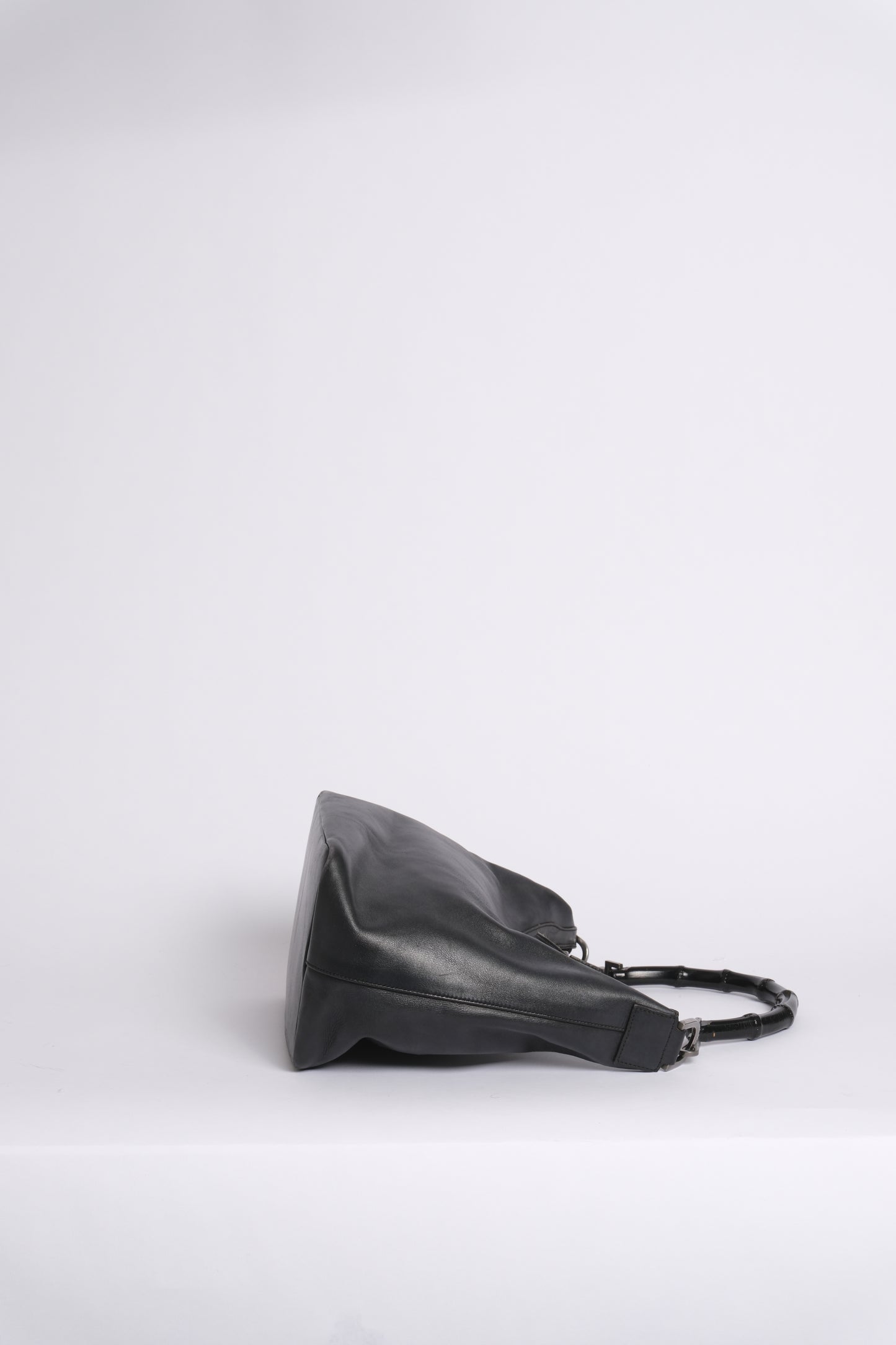 Gucci Black Lambskin Bamboo Handle Shoulder Bag