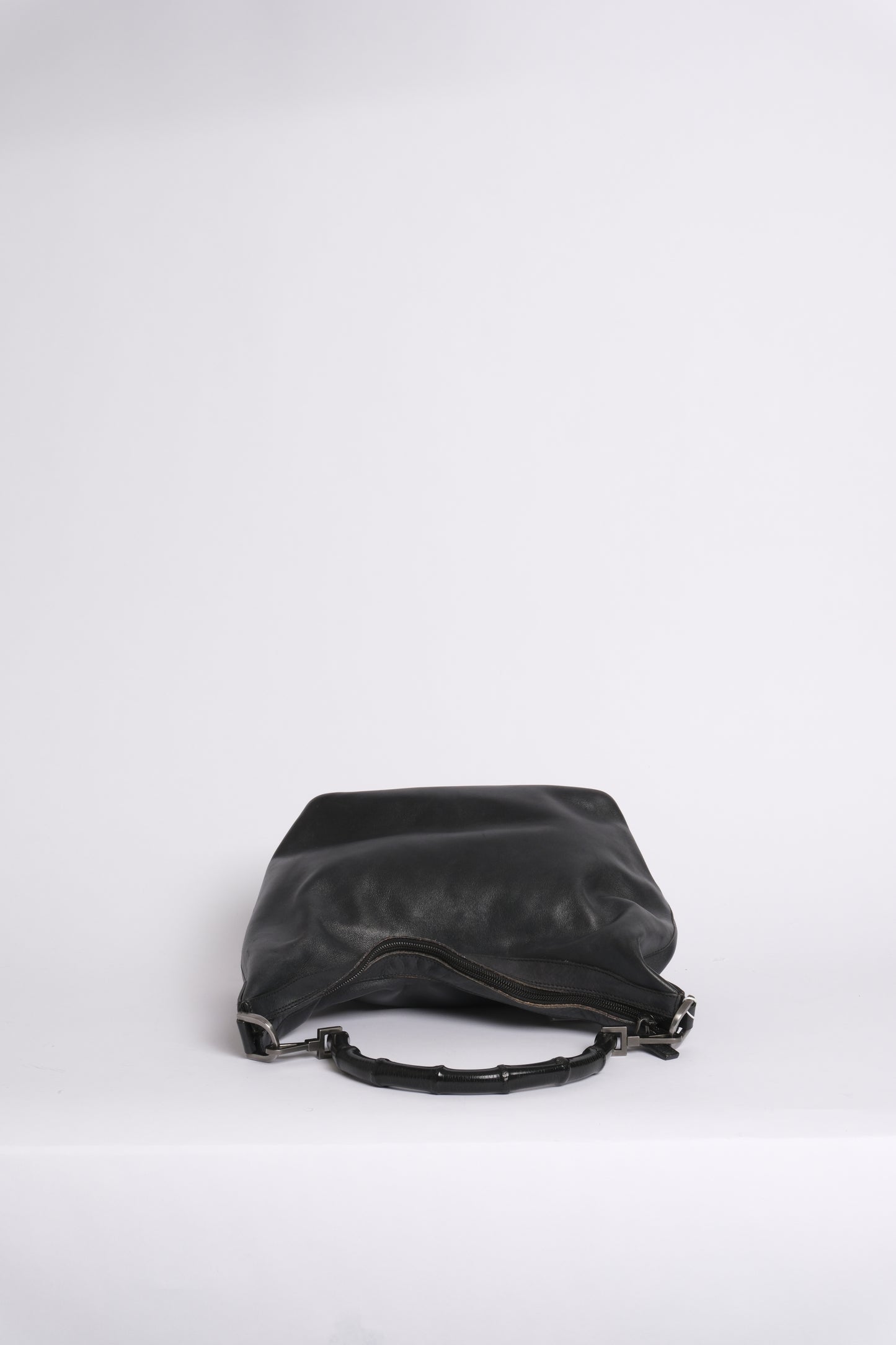 Gucci Black Lambskin Bamboo Handle Shoulder Bag