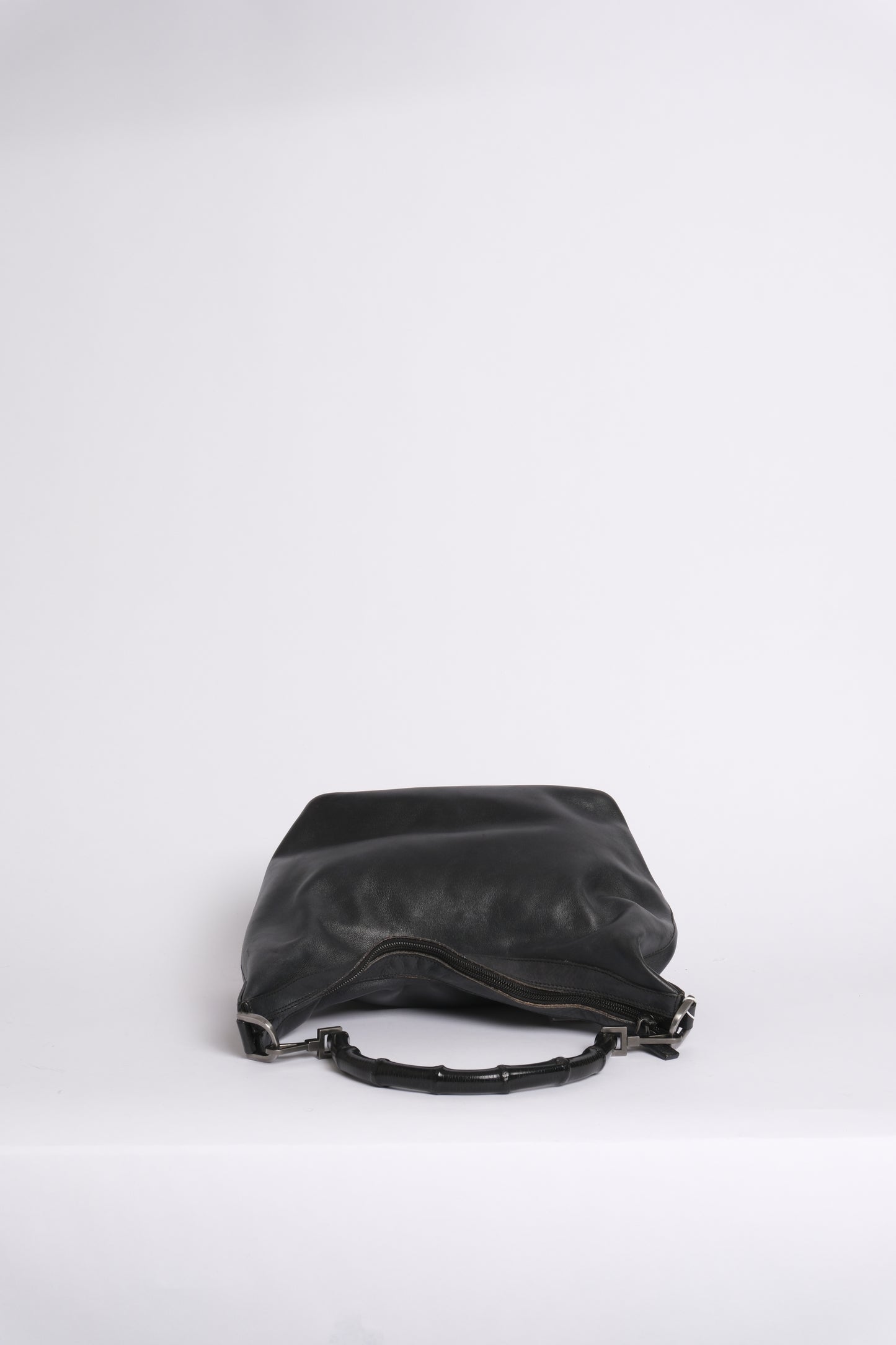 Gucci Black Lambskin Bamboo Handle Shoulder Bag