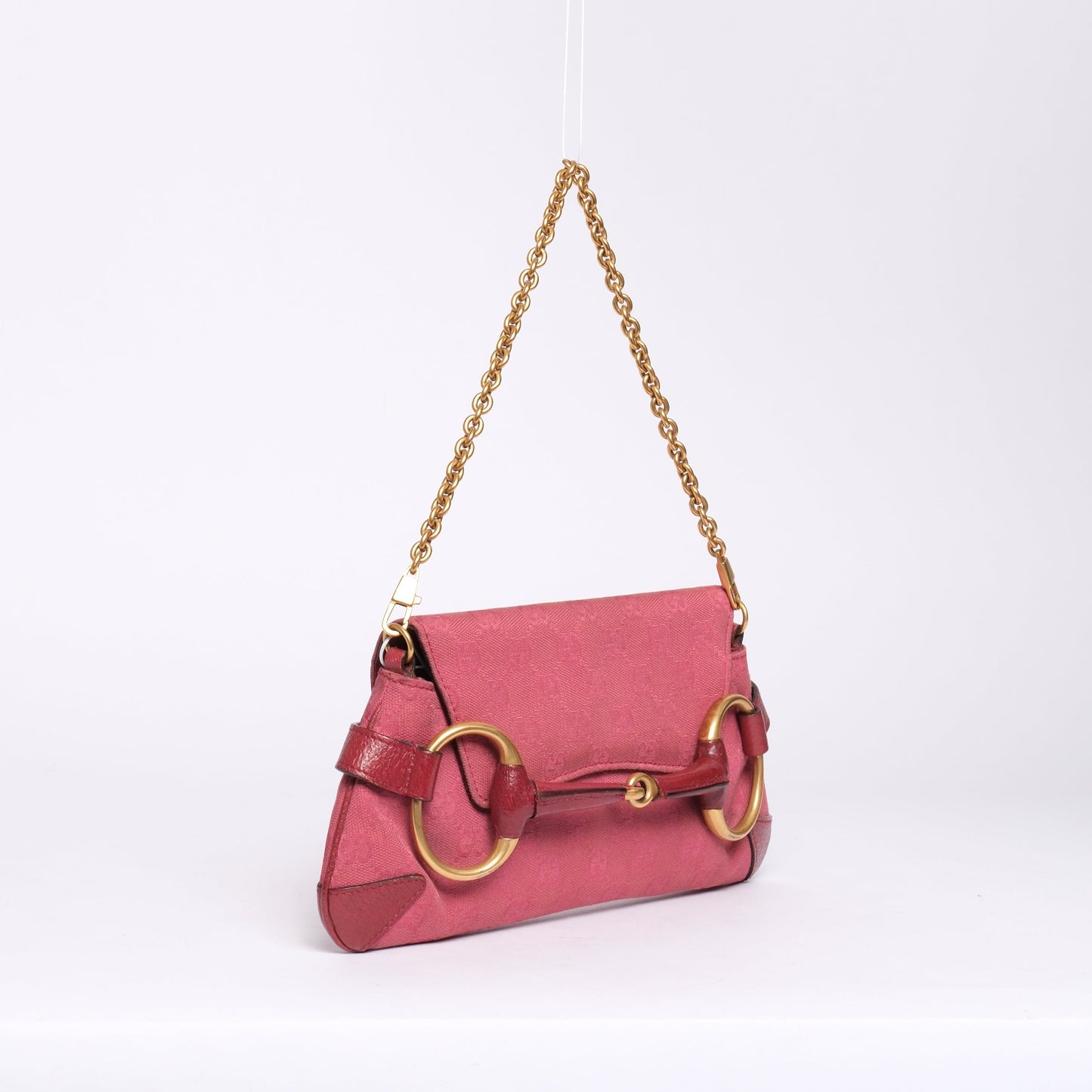Gucci Pink Mauve Monogram Horsebit Small Shoulder Bag