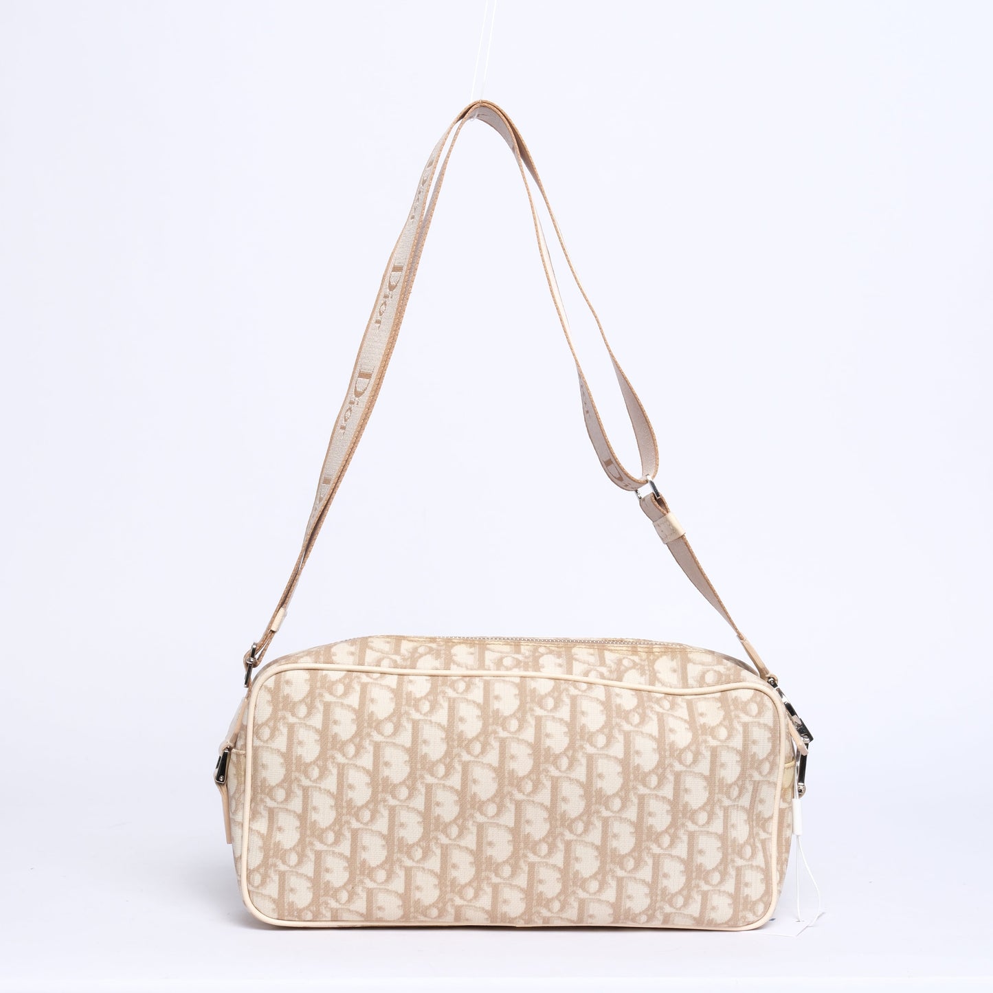Christian Dior Cream Coated Canvas Trotter Monogram Embroidered Floral Shoulder Bag