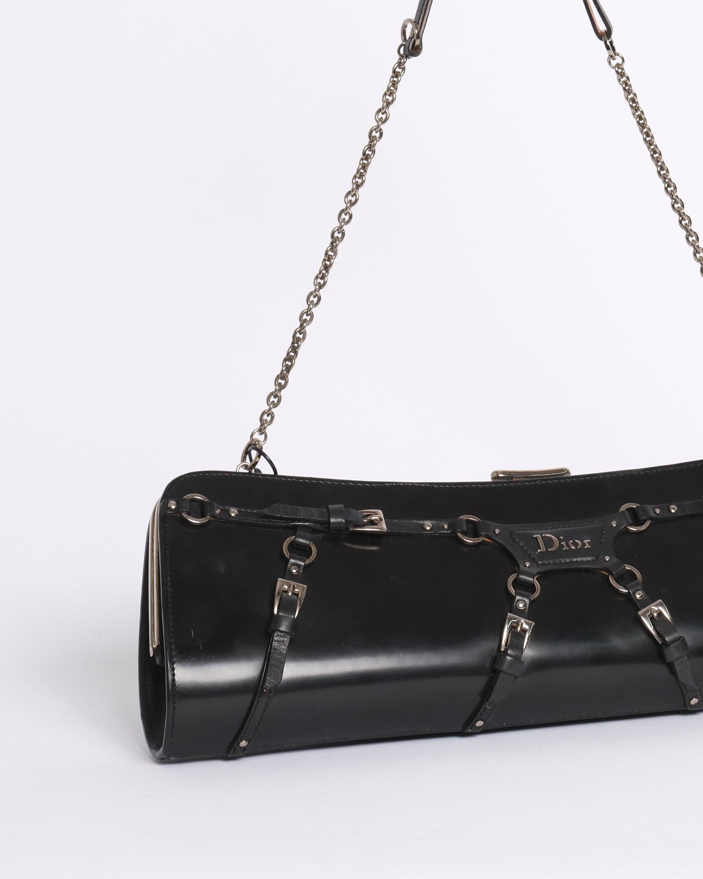 Christian Dior Black Patent Leather Bondage Shoulder Bag