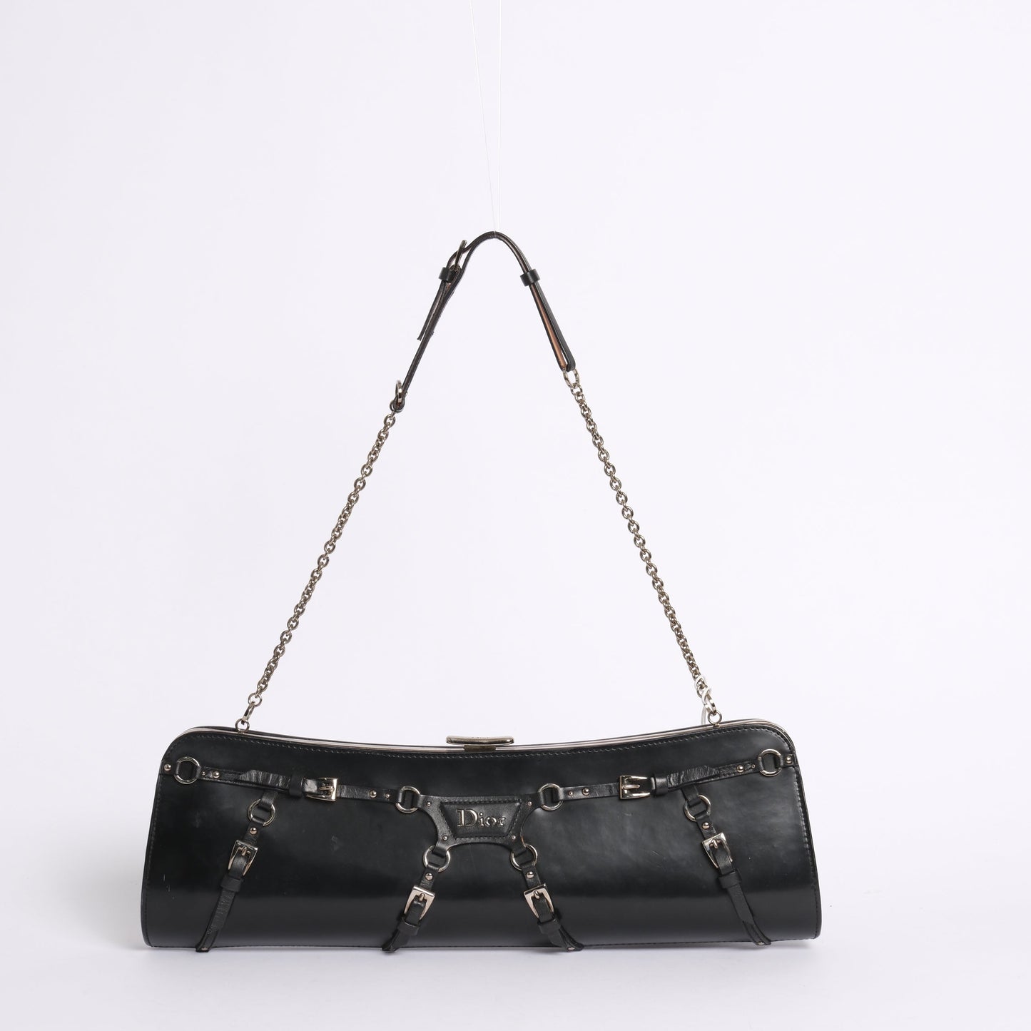 Christian Dior Black Patent Leather Bondage Shoulder Bag