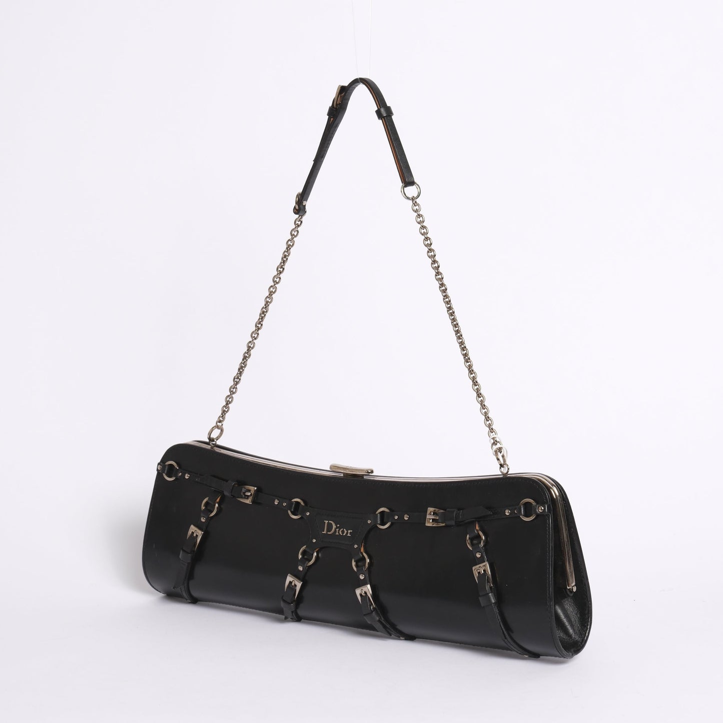 Christian Dior Black Patent Leather Bondage Shoulder Bag