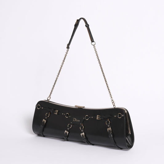 Christian Dior Black Patent Leather Bondage Shoulder Bag