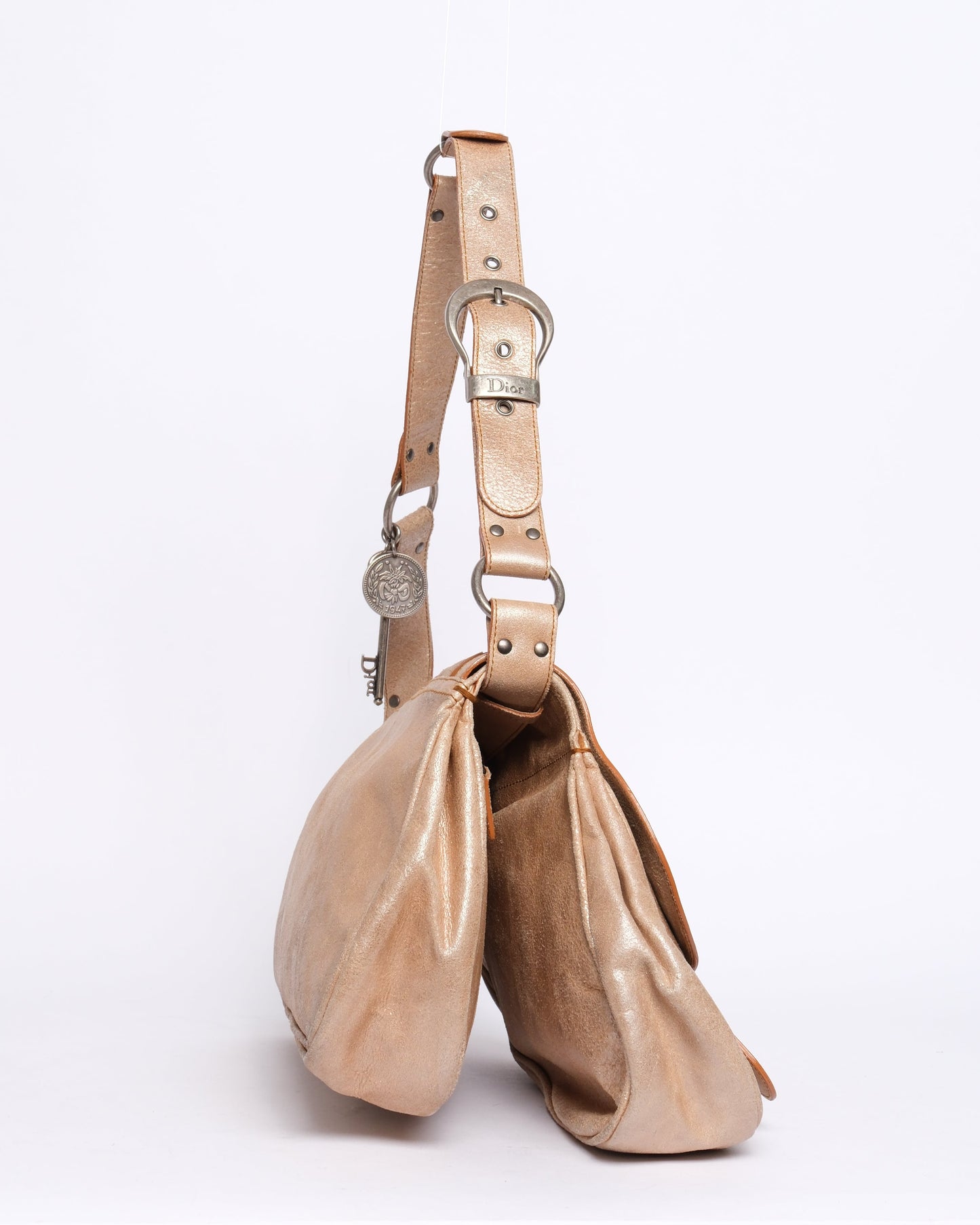 Chrisitian Dior Cream Metallic Gaucho Shoulder Bag