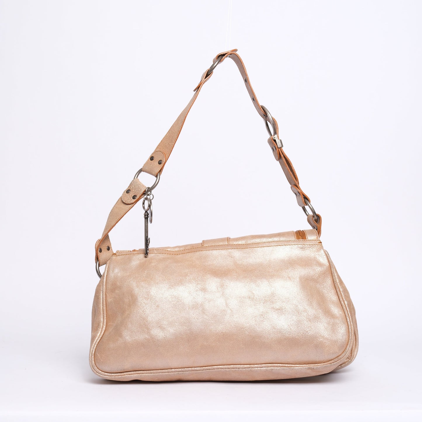 Chrisitian Dior Cream Metallic Gaucho Shoulder Bag