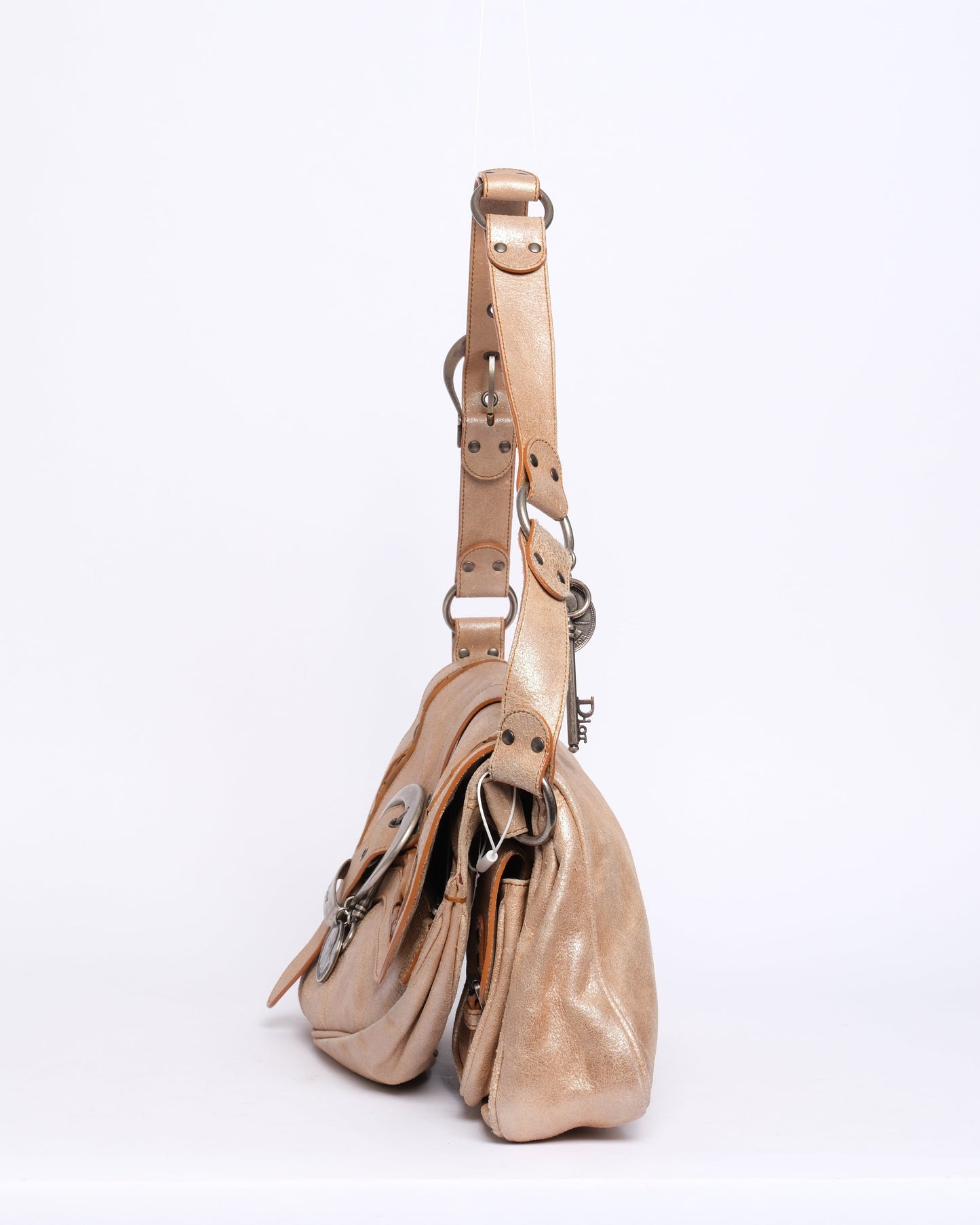 Chrisitian Dior Cream Metallic Gaucho Shoulder Bag
