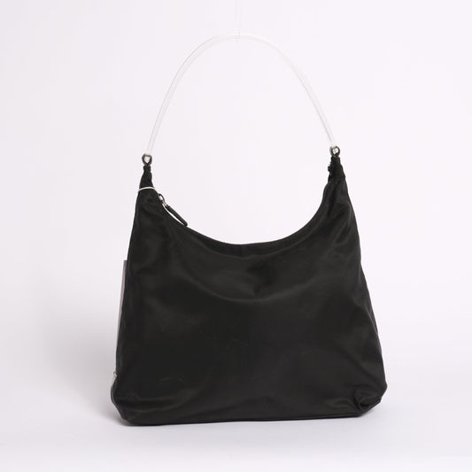 Prada Black Nylon & Acrylic Arc Handle Shoulder Bag