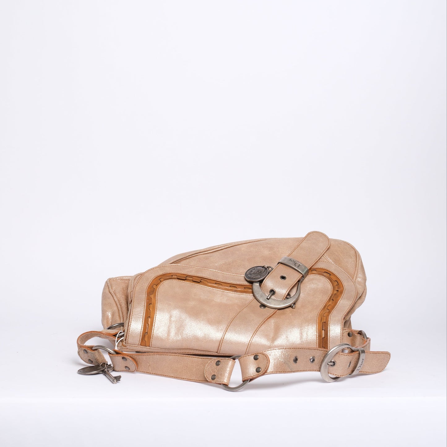 Chrisitian Dior Cream Metallic Gaucho Shoulder Bag