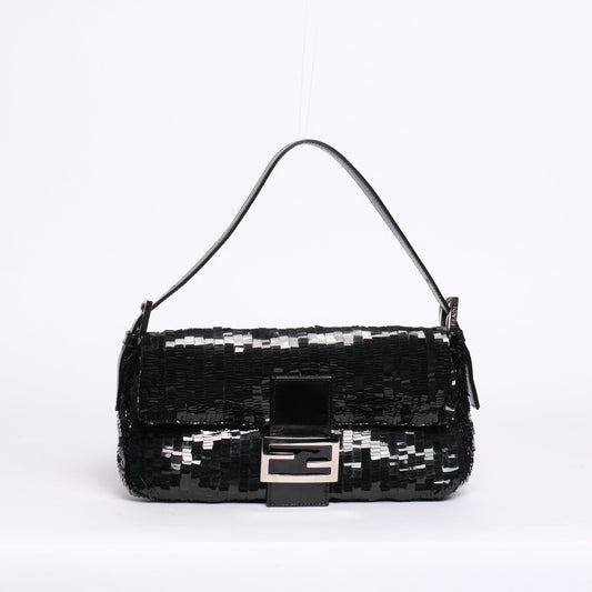 Fendi Black Sequin Baguette Shoulder Bag