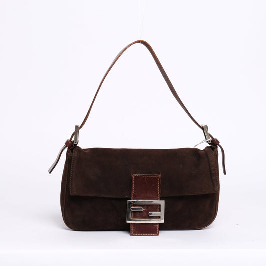 Fendi Brown Suede Baguette Shoulder Bag