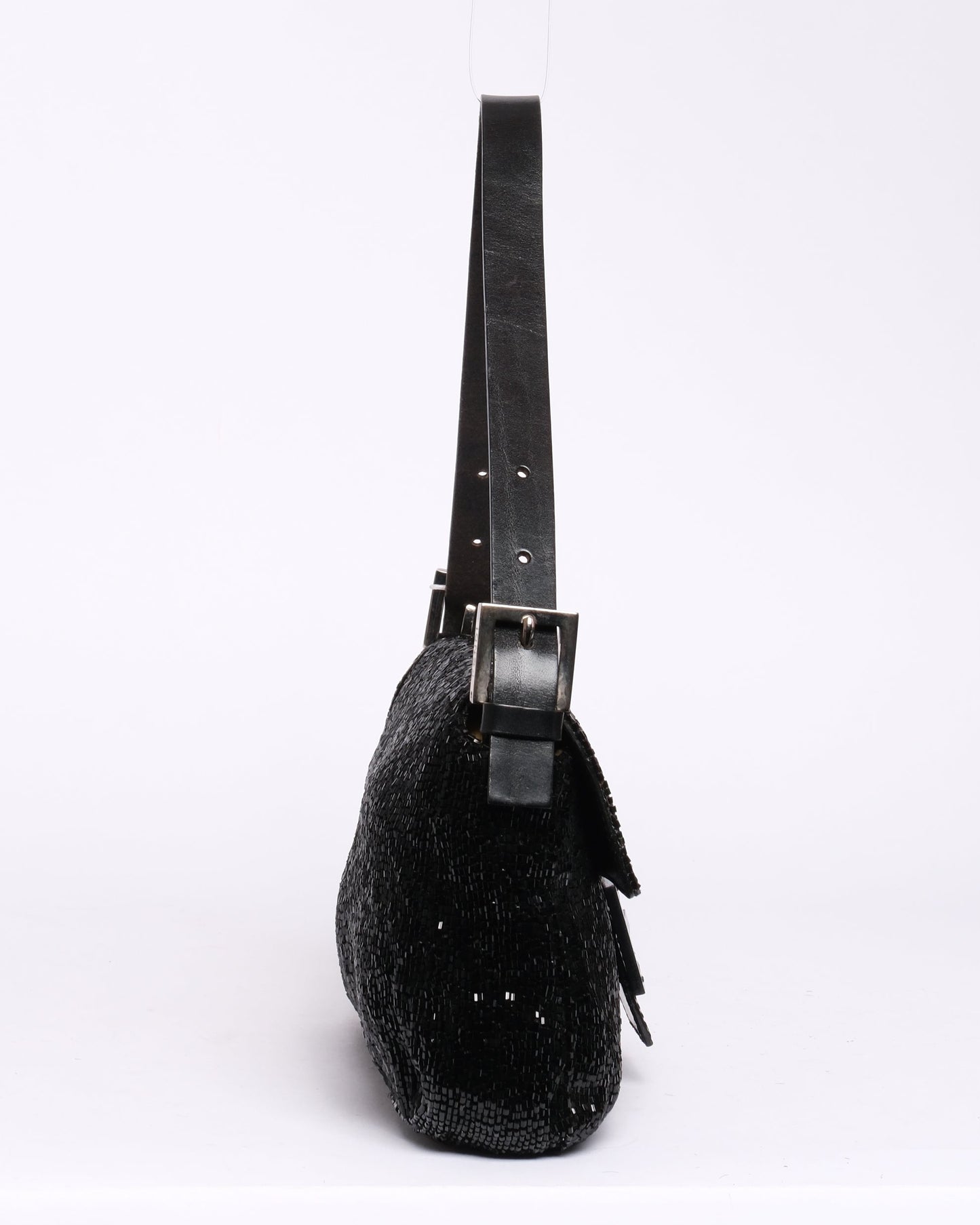 Fendi Black Beaded & Leather Baguette Shoulder Bag Black HW