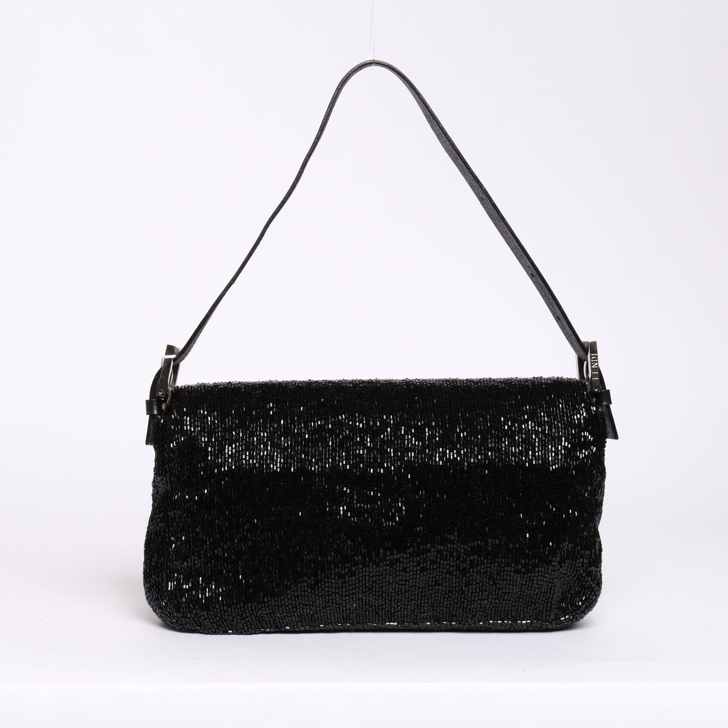 Fendi Black Beaded & Leather Baguette Shoulder Bag Black HW