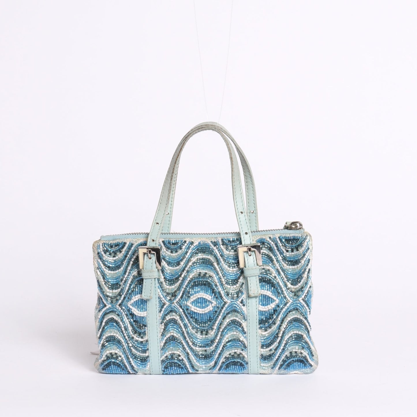 Fendi Blue & White Wave Beaded Tote Bag
