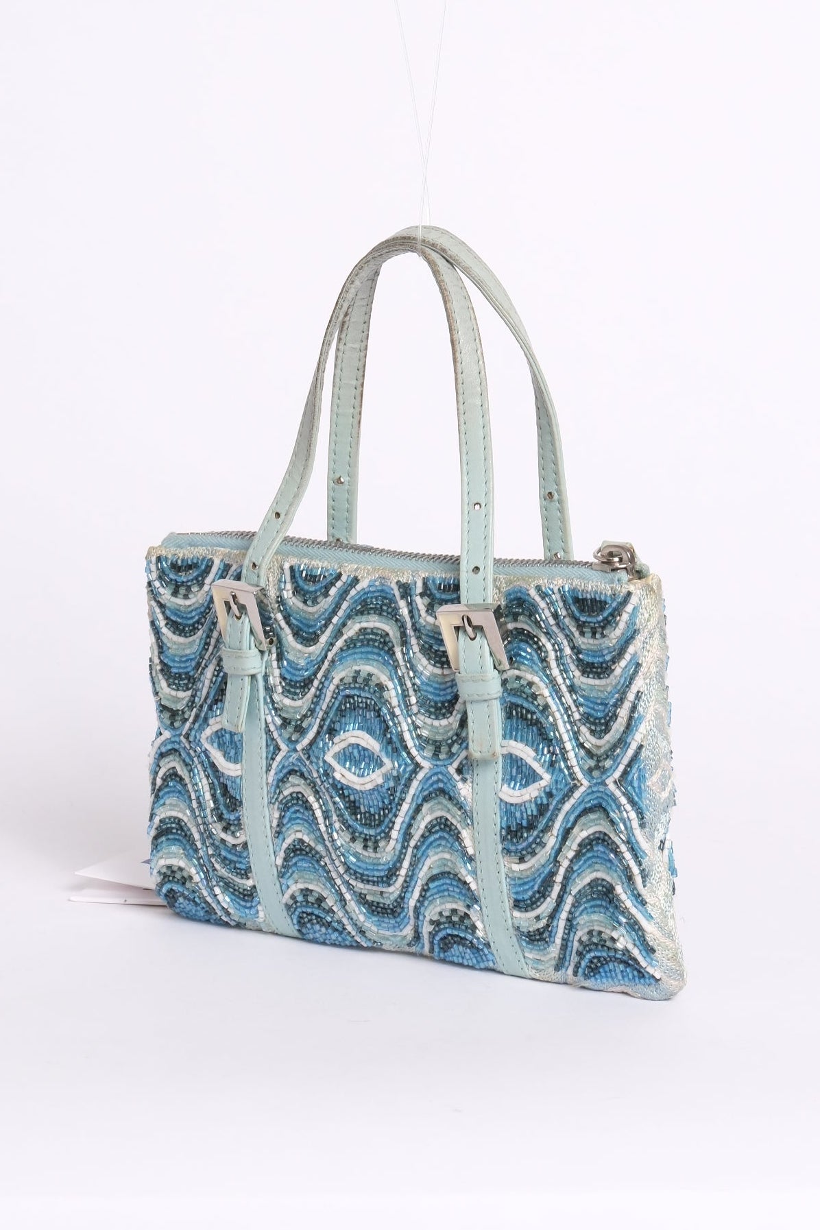 Fendi Blue & White Wave Beaded Tote Bag