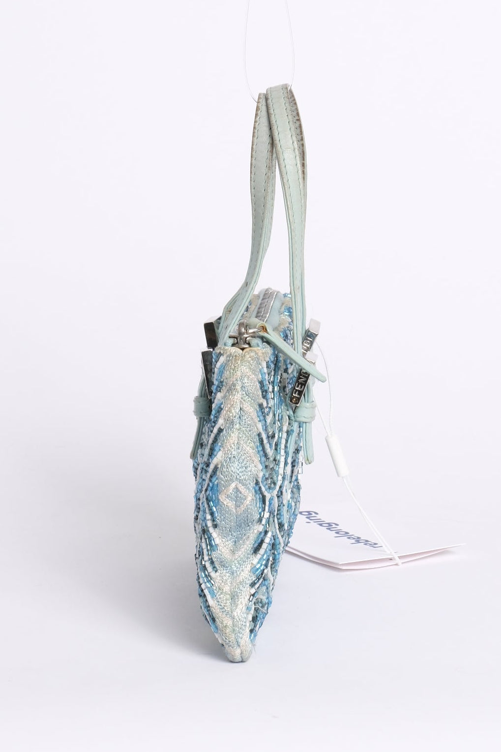 Fendi Blue & White Wave Beaded Tote Bag