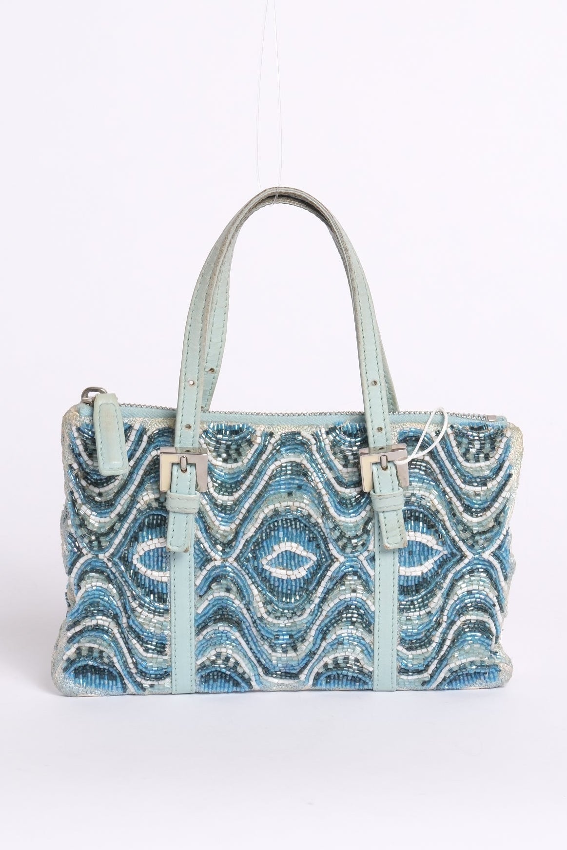 Fendi Blue & White Wave Beaded Tote Bag