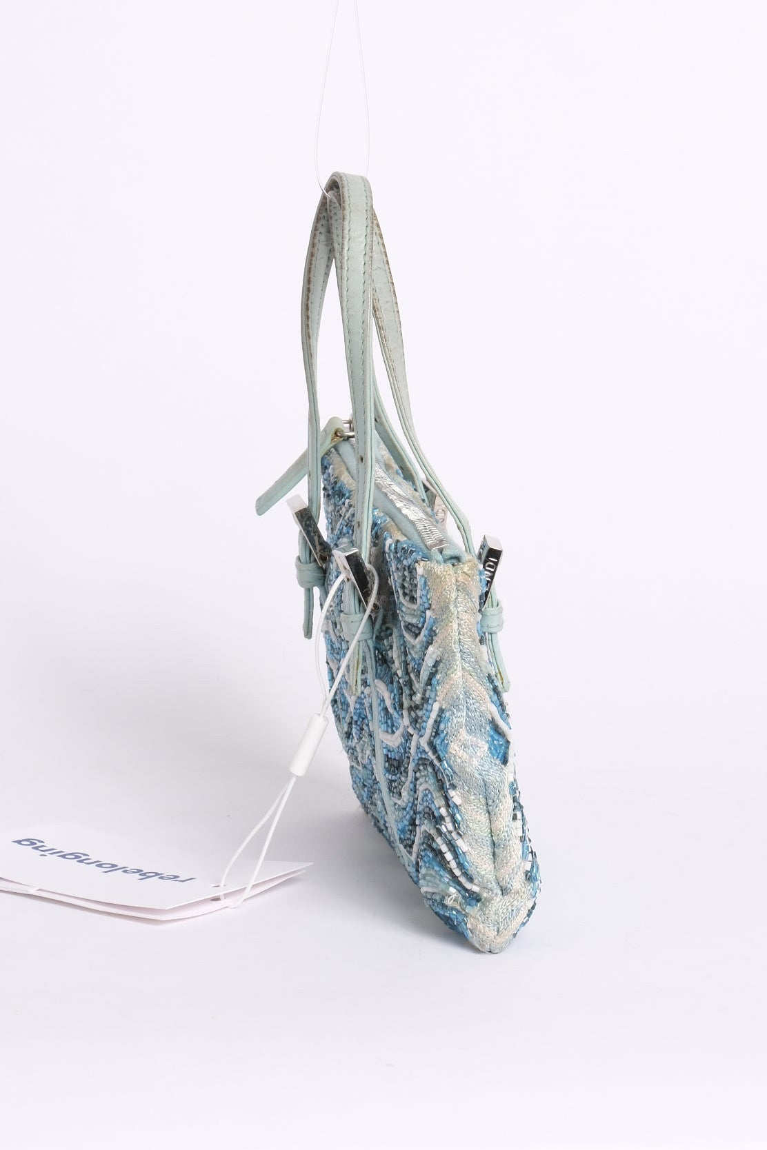Fendi Blue & White Wave Beaded Tote Bag