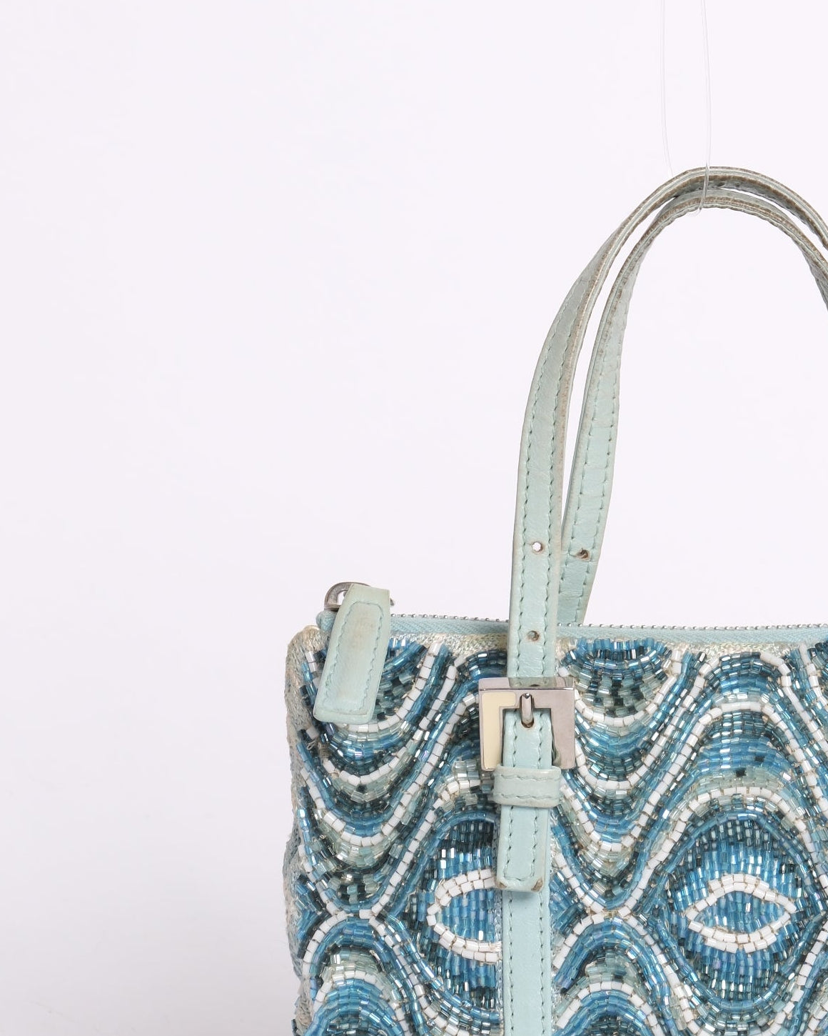 Fendi Blue & White Wave Beaded Tote Bag