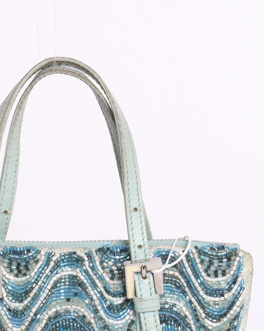 Fendi Blue & White Wave Beaded Tote Bag