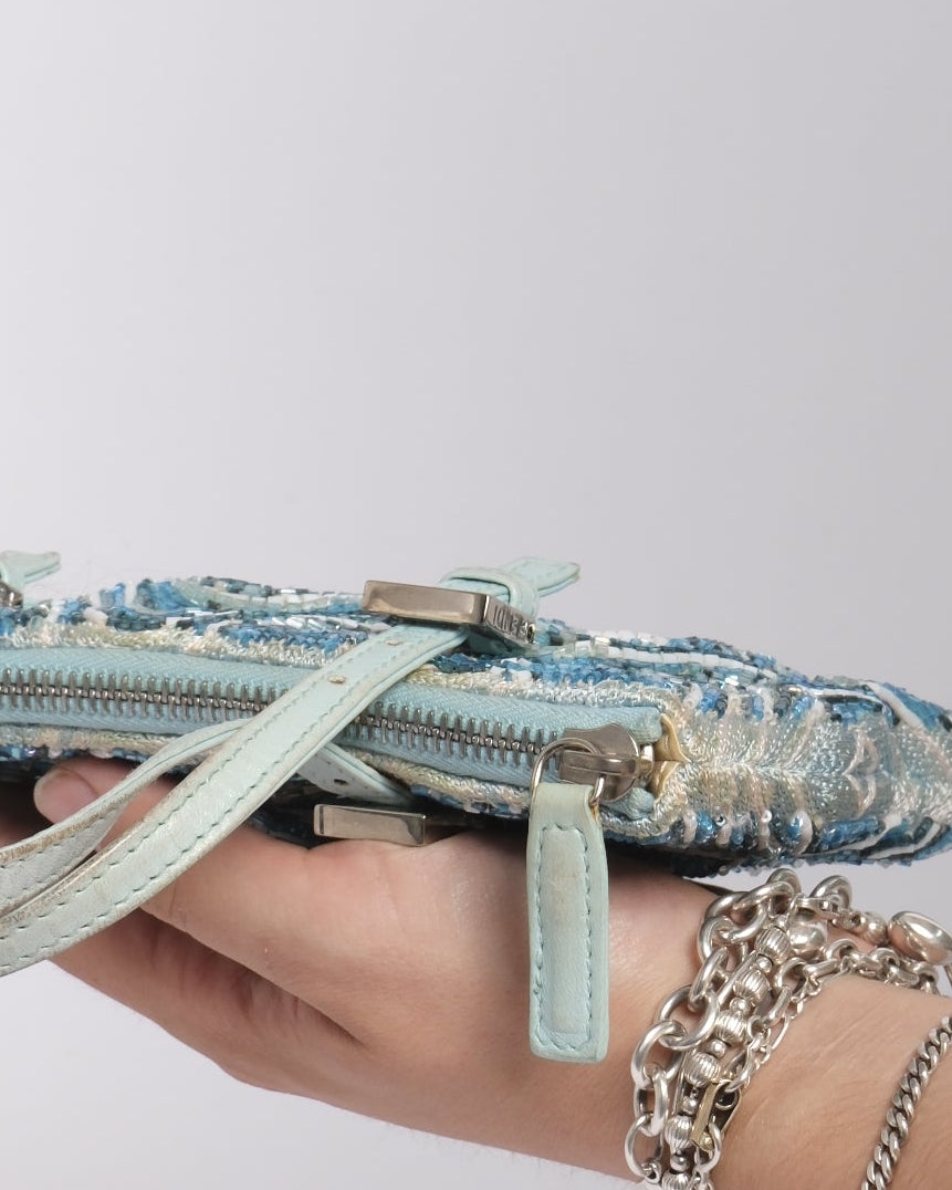 Fendi Blue & White Wave Beaded Tote Bag