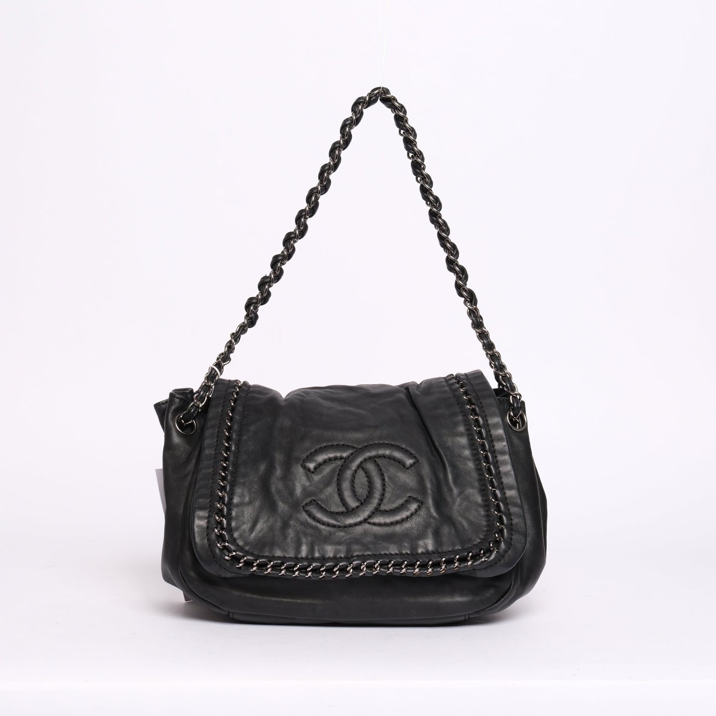 Chanel Black Leather Luxe Ligne Flap Over Shoulder Bag