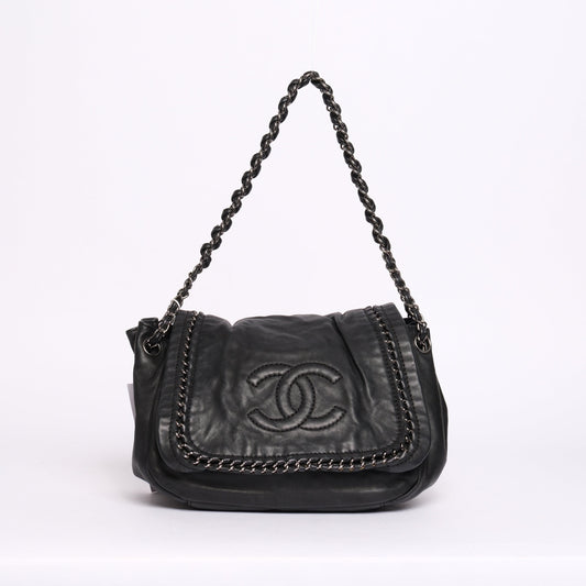 Chanel Black Leather Luxe Ligne Flap Over Shoulder Bag