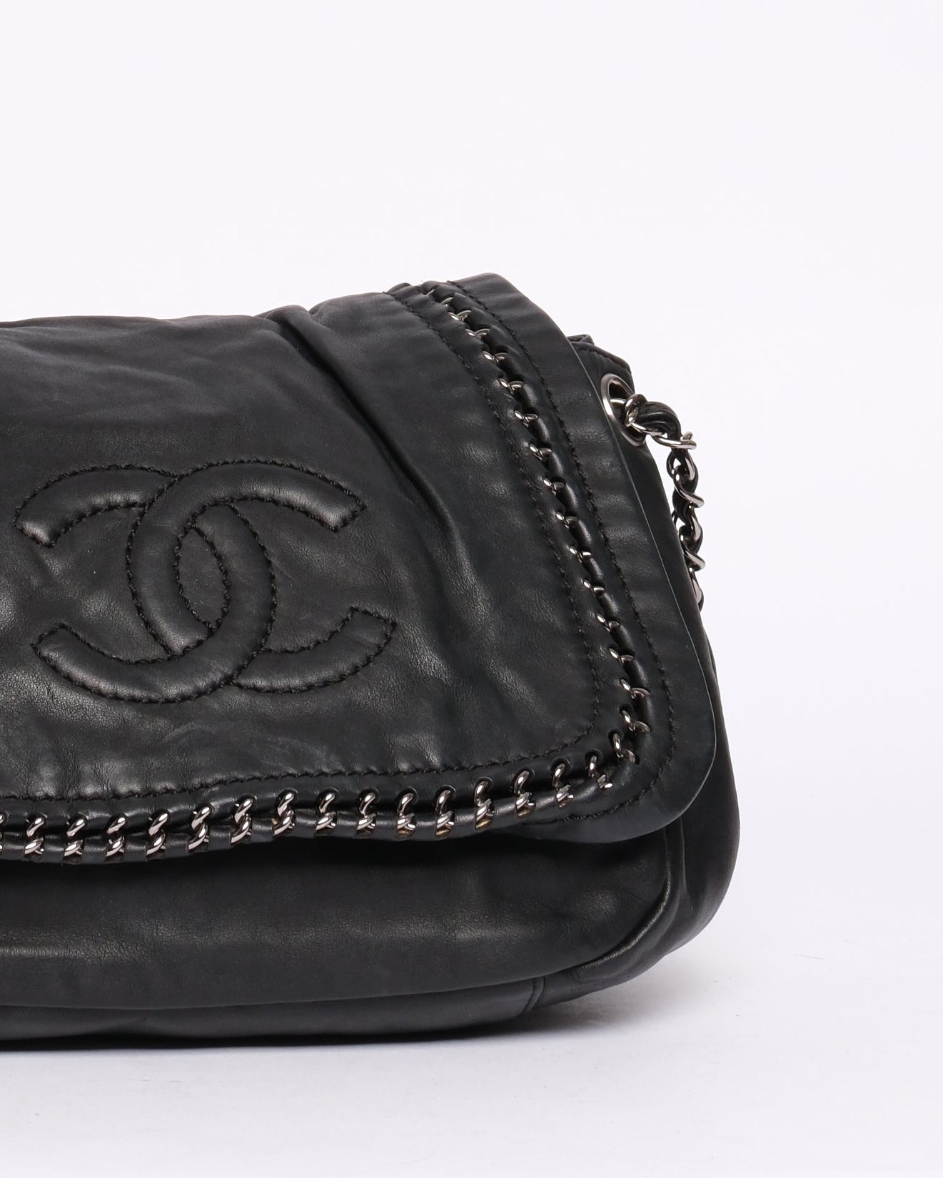 Chanel Black Leather Luxe Ligne Flap Over Shoulder Bag