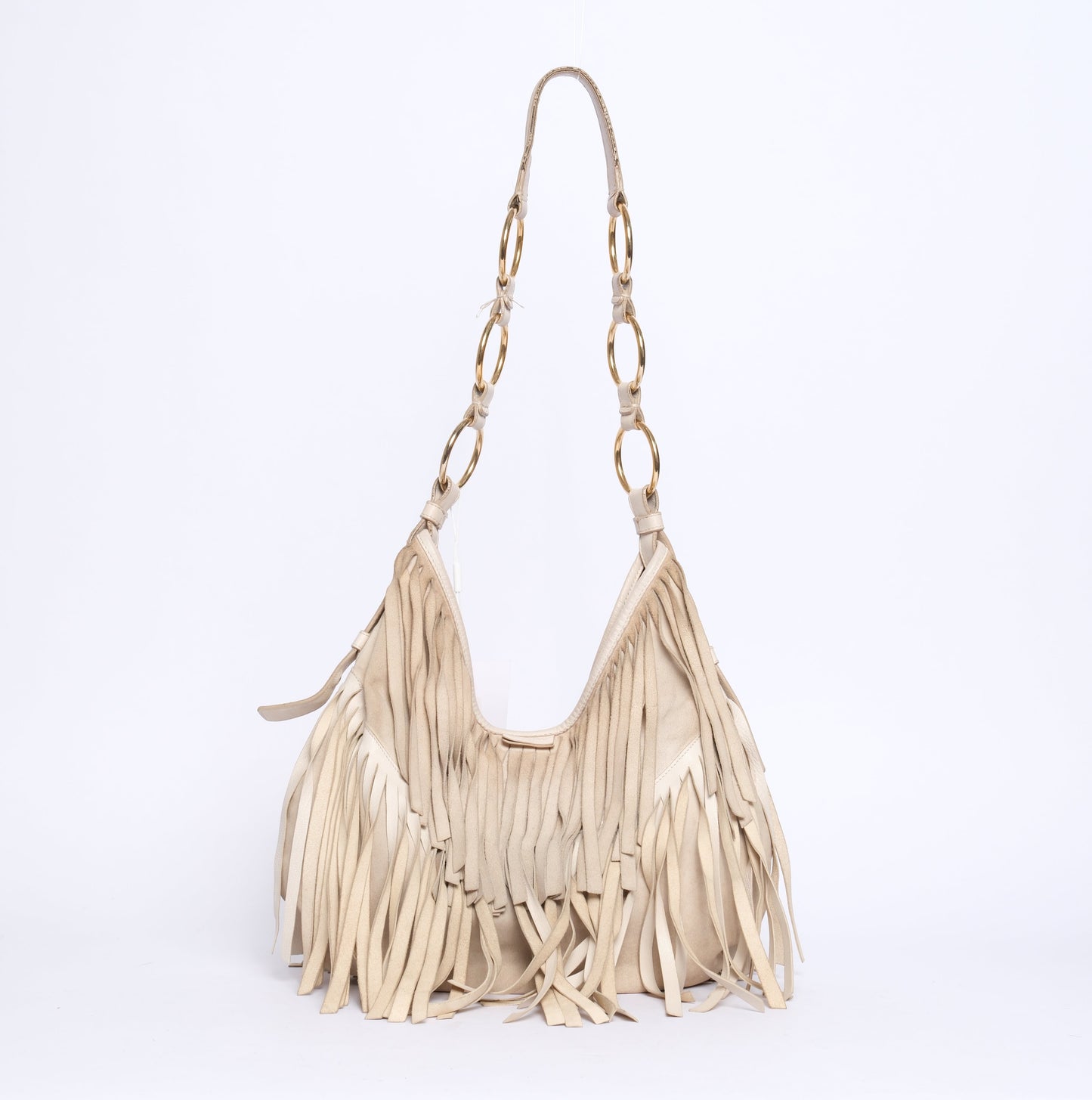 YSL White Leather Fringed Shoulder Bag
