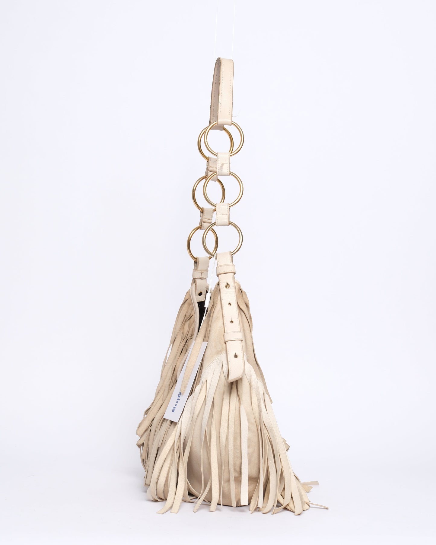 YSL White Leather Fringed Shoulder Bag