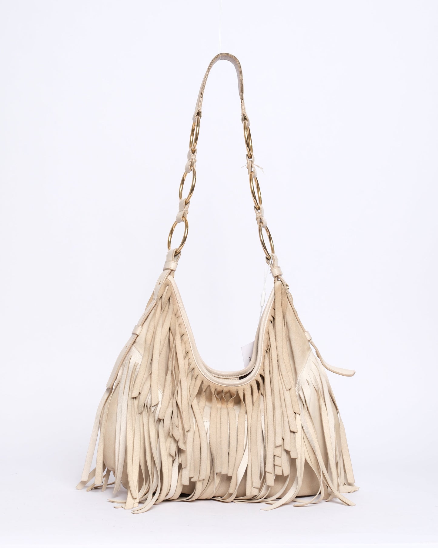 YSL White Leather Fringed Shoulder Bag