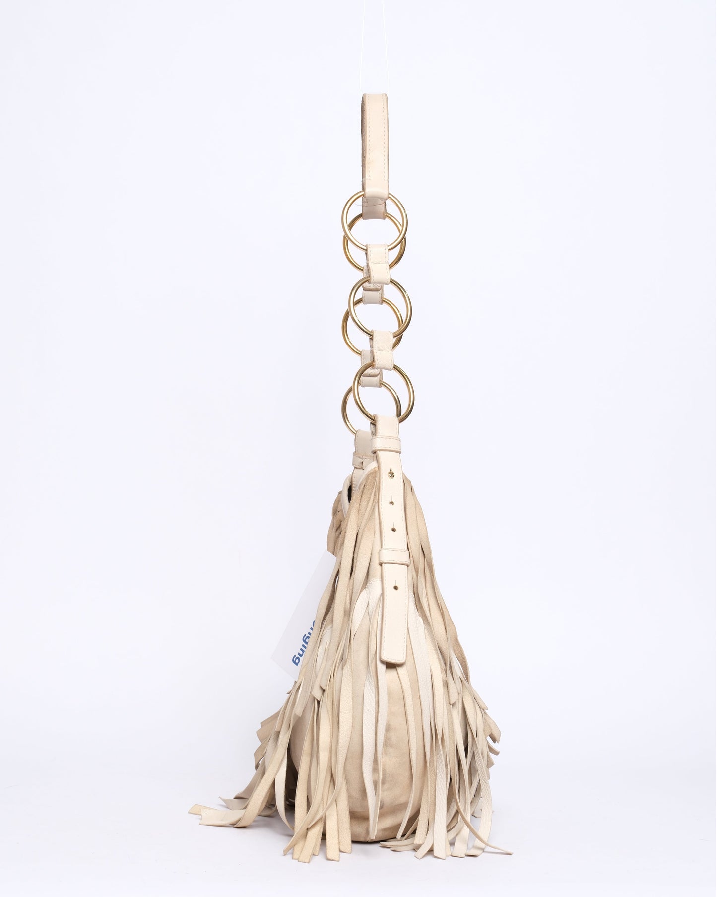 YSL White Leather Fringed Shoulder Bag