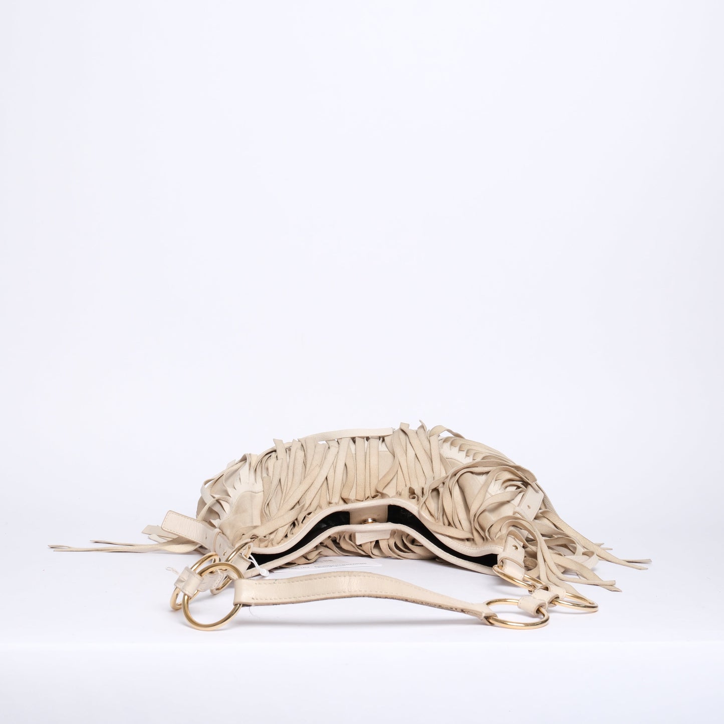 YSL White Leather Fringed Shoulder Bag