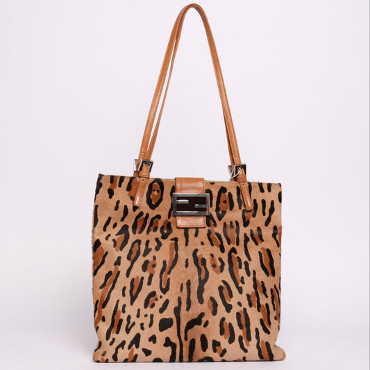 Fendi Cheetah Printed Ponyhair Tote Bag