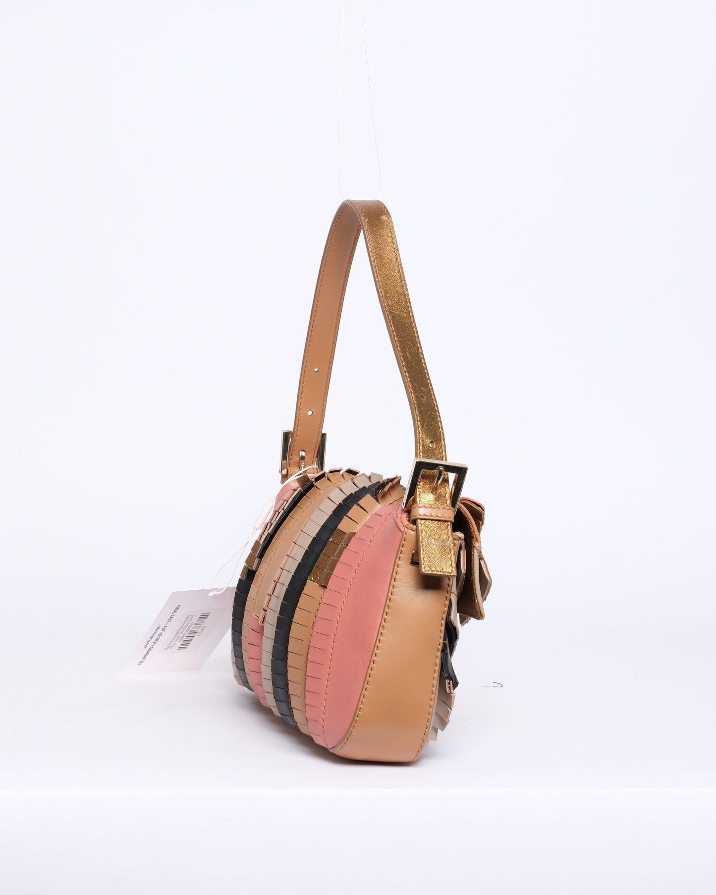 Fendi Multicolored Leather Fringe Patchwork Baguette Shoulder Bag