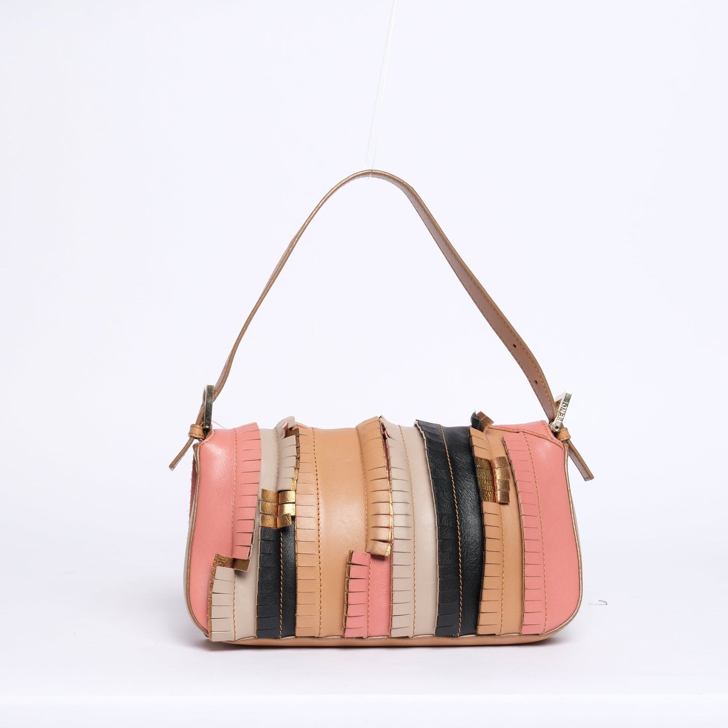 Fendi Multicolored Leather Fringe Patchwork Baguette Shoulder Bag