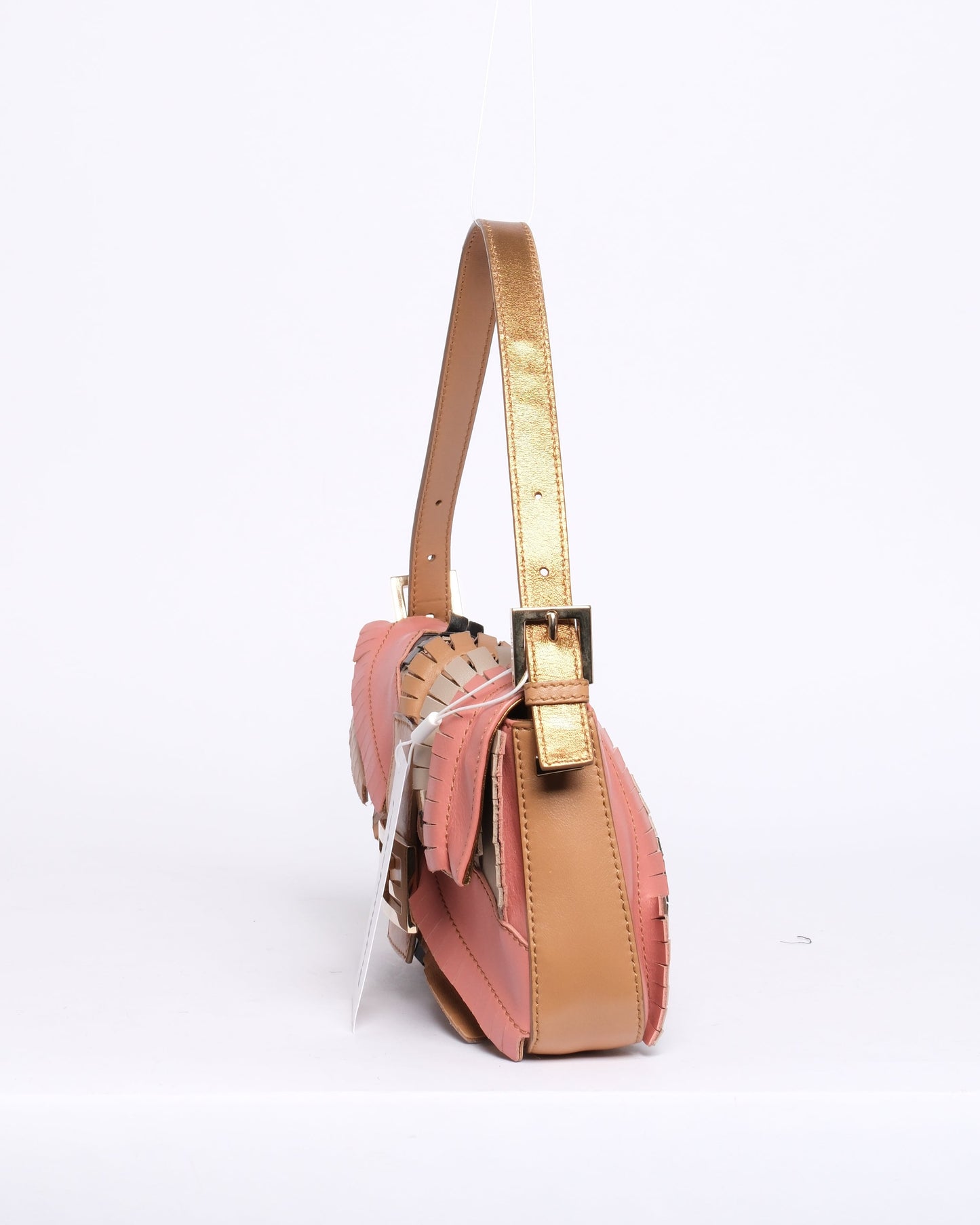 Fendi Multicolored Leather Fringe Patchwork Baguette Shoulder Bag