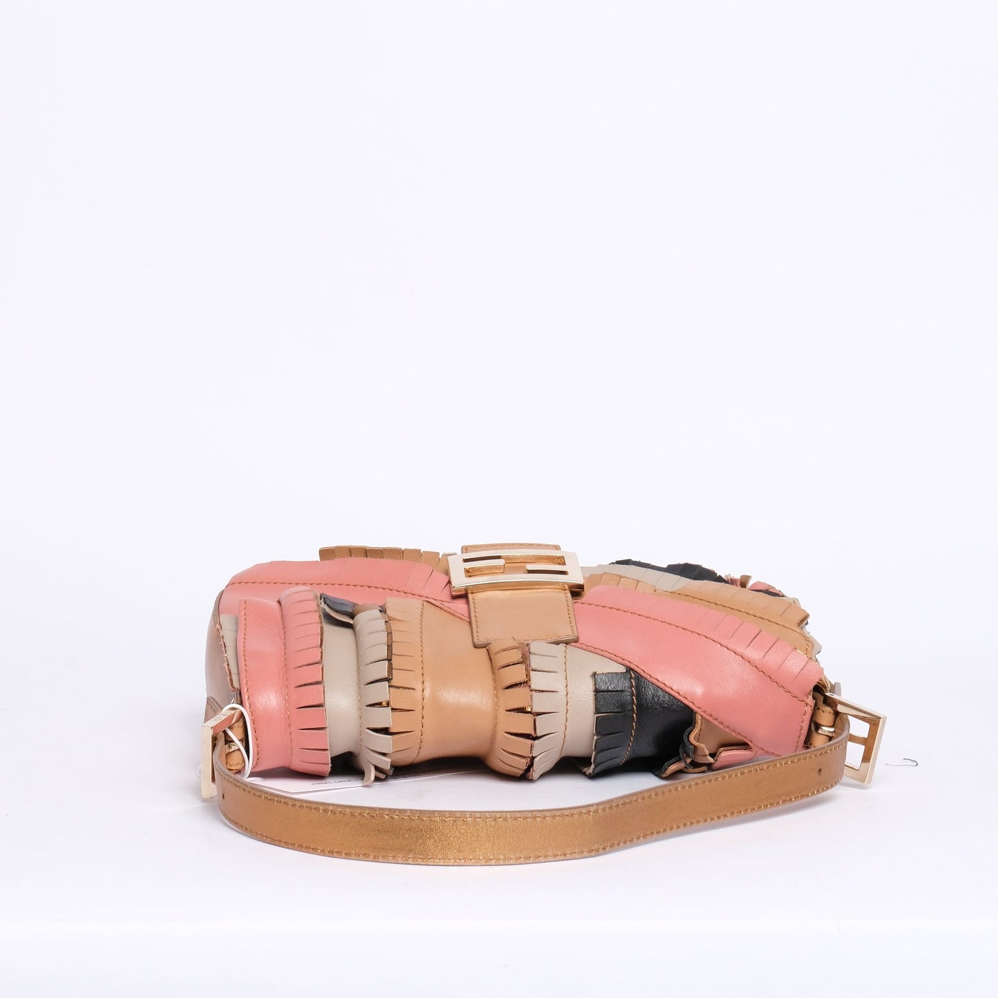 Fendi Multicolored Leather Fringe Patchwork Baguette Shoulder Bag